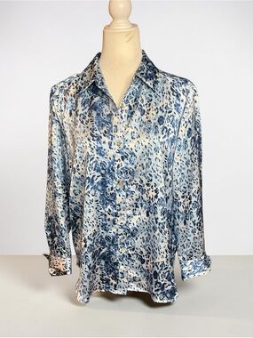 Rachel Zoe Blue and Cream Animal-Print Button-Down Shirt